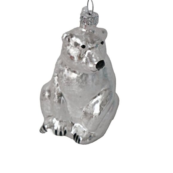 2 Vintage Glass Christmas Tree Ornaments  Santa with Bottle Brush Tree & Polar - Picture 3 of 6